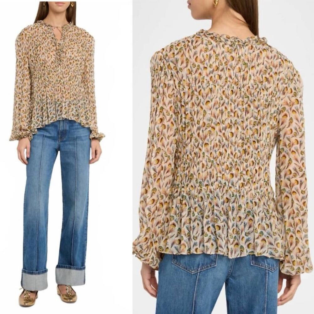 Ulla Johnson Robbie Silk Long Sleeve Front Tie Blouse In Swan 6 - Picture 9 of 12